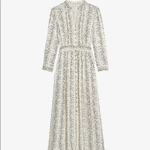 NWT SANDRO Shira Cream & Black Satin Jacquard Maxi Dress - US 8/10 (FR 40)